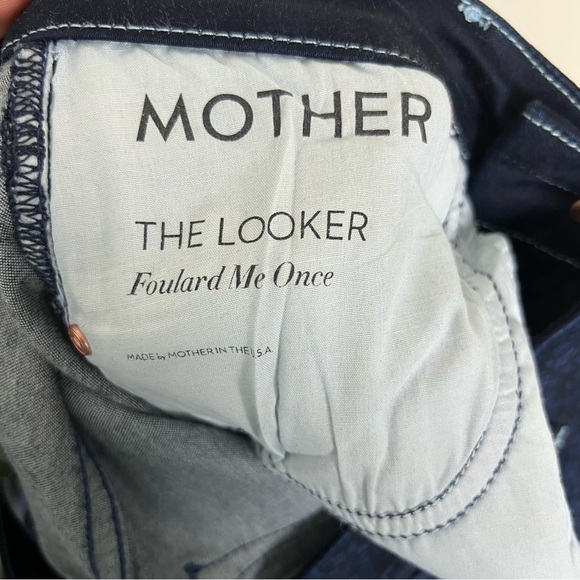 MOTHER The Looker Foulard Me Once Jeans Blue Tile Print Low-rise Skinny Size 26 - Picture 9 of 13